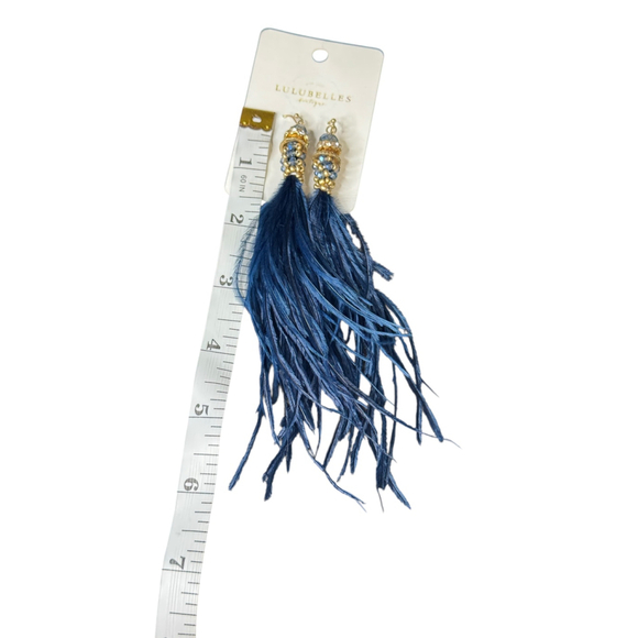 Women's LULUBELLES Blue Gold Feather Dangle Earrings - Picture 4 of 5